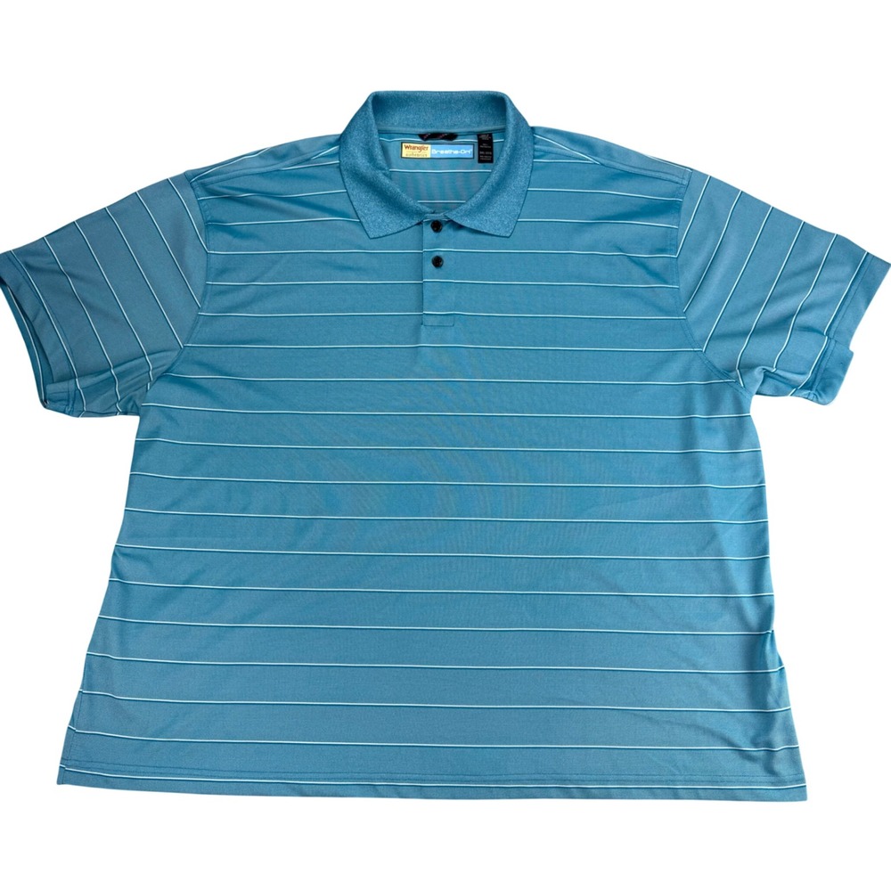 Wrangler Authentics Breathe-Dri Mens 3XL Blue Striped Polo Shirt NPS1MBH